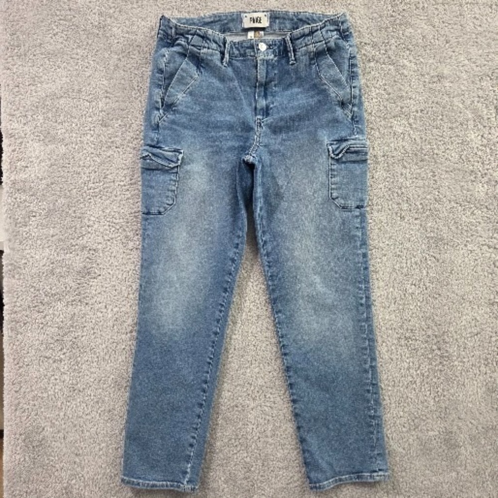 PAIGE Drew Cargo Pockets Jeans Women's 28 Blue Suli Medium Wash Stretch Ankle